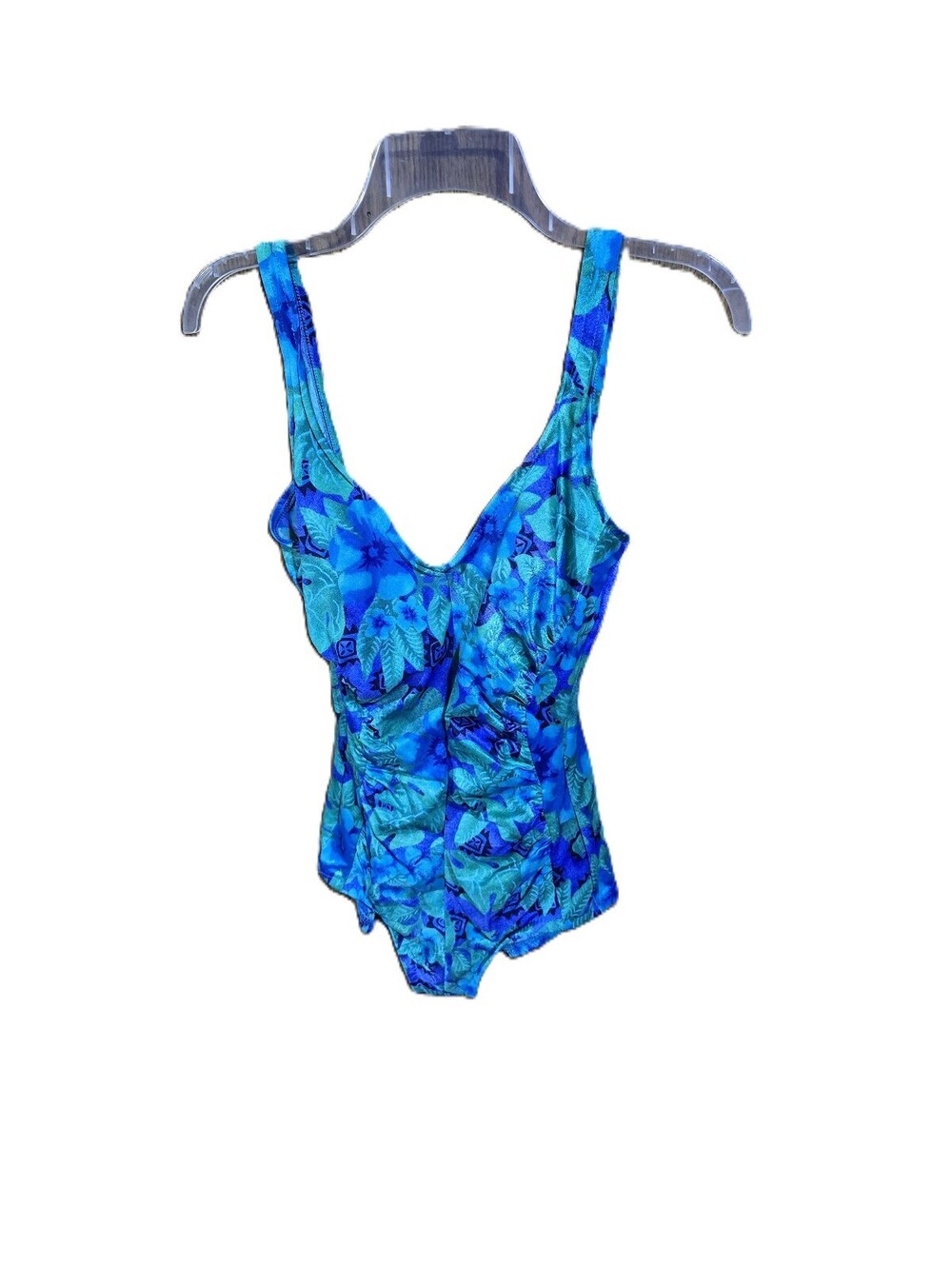 Maxine of Hollywood One Piece Bathing Suit Blue Green Floral - Picture 2 of 4